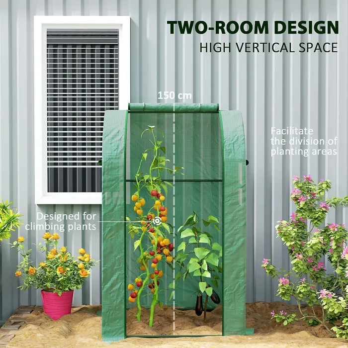 Outsunny Tomato Greenhouse with Roll-up Door, 94 x 94 x 150cm, Green