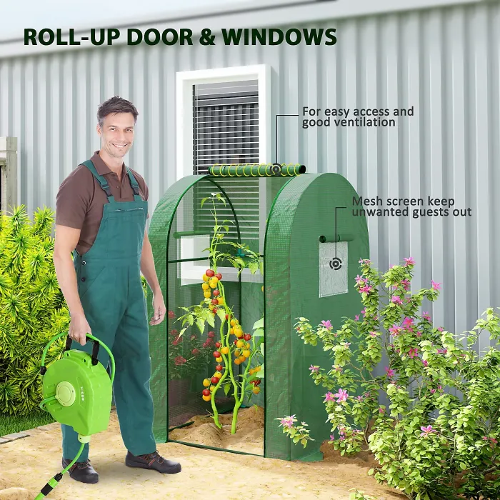 Outsunny Tomato Greenhouse with Roll-up Door, 94 x 94 x 150cm, Green