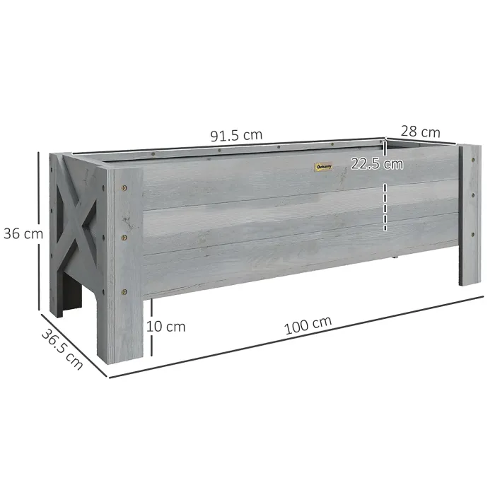 Outsunny Wooden Garden Raised Bed Planter Grow Containers Pot, 100x36.5x36cm