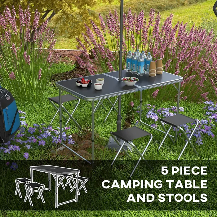 Outsunny Camping Table and Chairs Outdoor Indoor Use for BBQ Picnic Garden