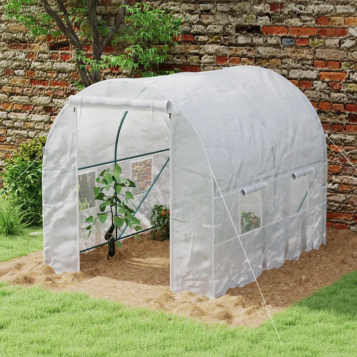 Outsunny Polytunnel Greenhouse Outdoor Grow House Roll Up Door Windows 2x2.5m