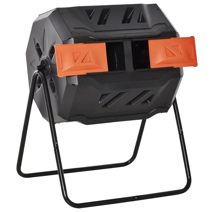 Outsunny 160L Outdoor Tumbling Compost Bin with Dual Chamber, Orange