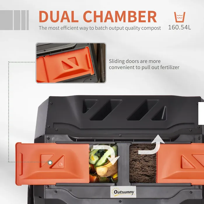Outsunny 160L Outdoor Tumbling Compost Bin with Dual Chamber, Orange