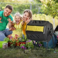 Outsunny 160L Outdoor Tumbling Compost Bin with Dual Chamber, Yellow
