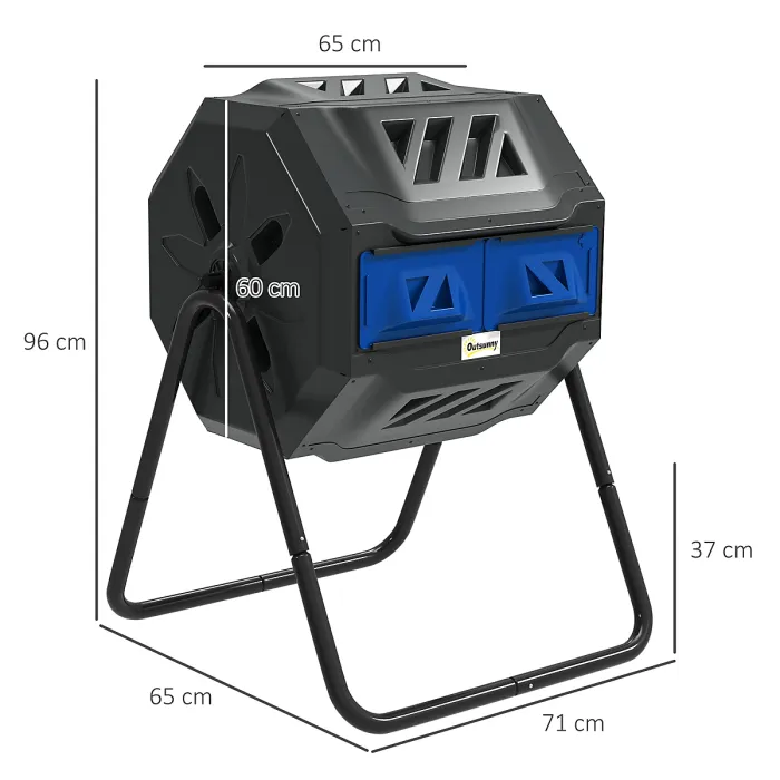 Outsunny 160L Outdoor Tumbling Compost Bin with Dual Chamber, Blue