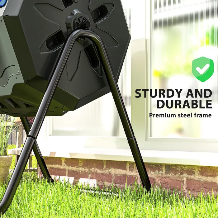 Outsunny 160L Outdoor Tumbling Compost Bin with Dual Chamber, Blue