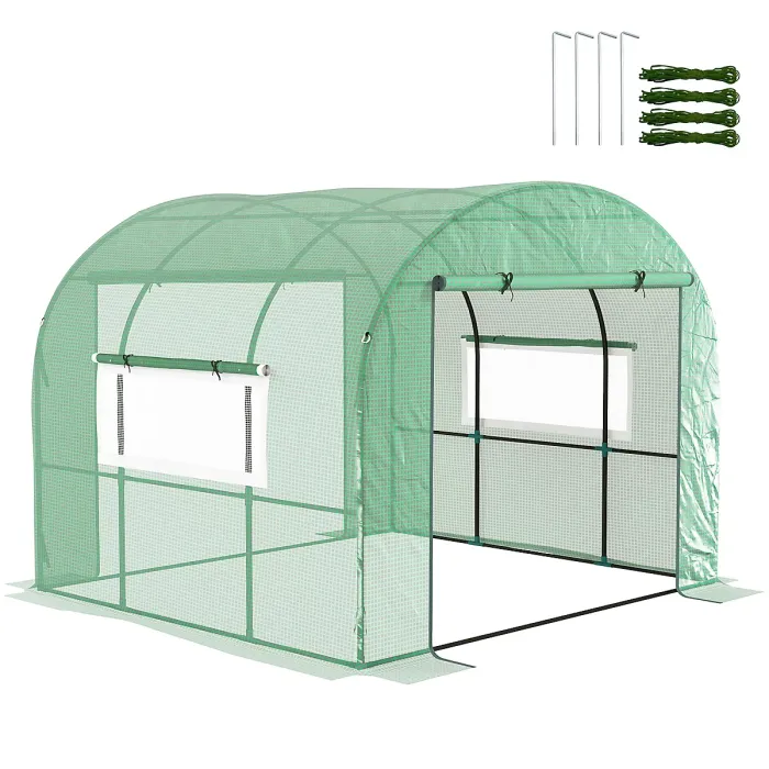 Outsunny 3 x 3 x 2m Polytunnel Greenhouse with Doors and Mesh Windows