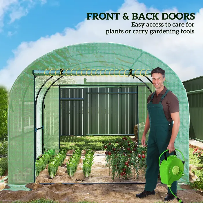 Outsunny 3 x 3 x 2m Polytunnel Greenhouse with Doors and Mesh Windows