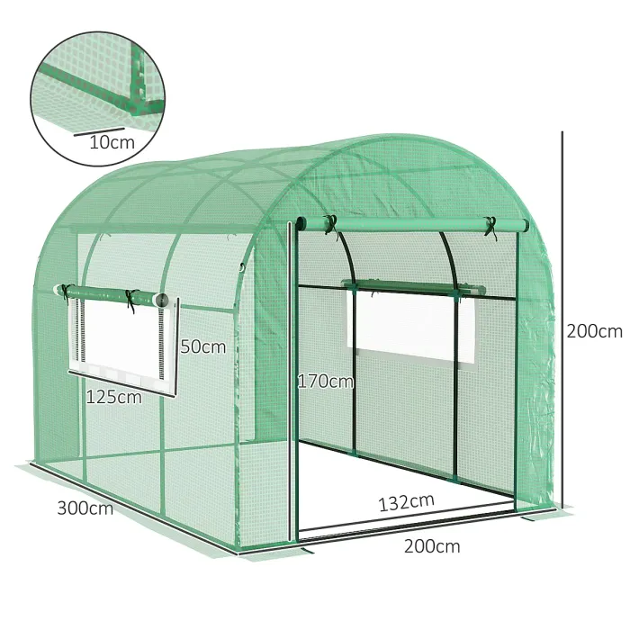 Outsunny 3 x 2 x 2m Polytunnel Greenhouse with Doors and Mesh Windows
