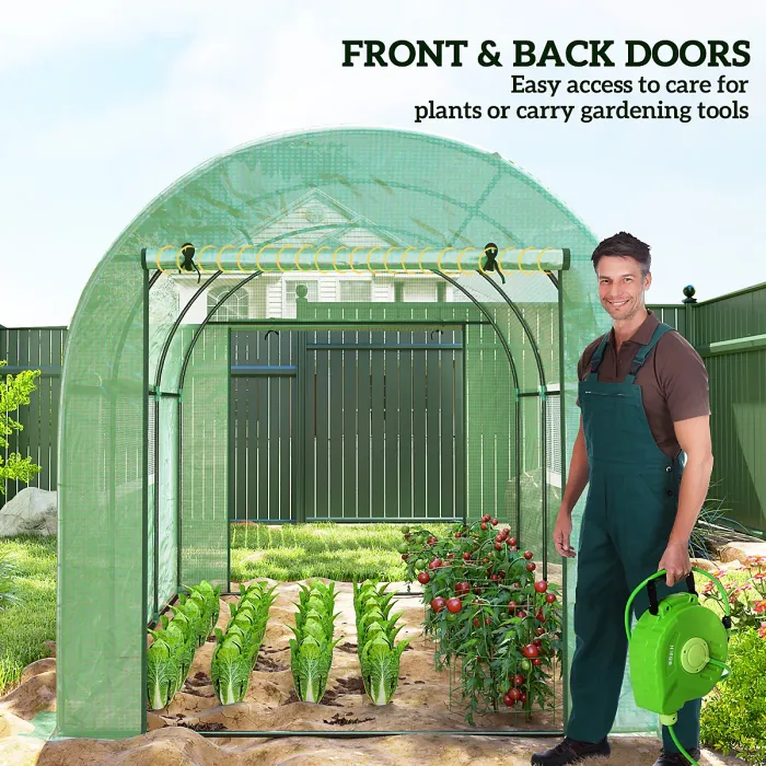 Outsunny 3 x 2 x 2m Polytunnel Greenhouse with Doors and Mesh Windows