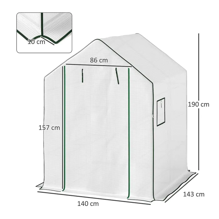 Outsunny Walk-in Greenhouse with 8 Shelves, Outdoor Small Greenhouse, White