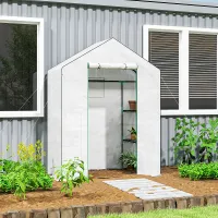 Outsunny Walk-in Greenhouse with 4 Shelves, Outdoor Small Greenhouse, White