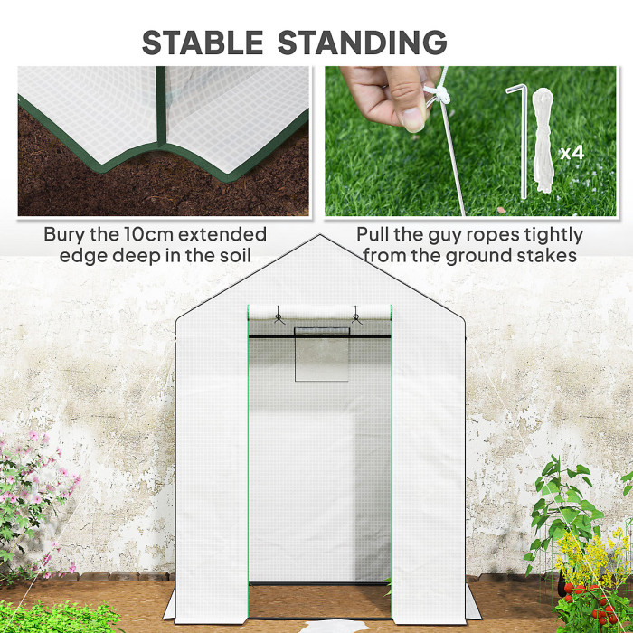 Outsunny Walk-in Greenhouse with 4 Shelves, Outdoor Small Greenhouse, White