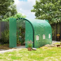 Outsunny Tunnel Greenhouse Upgraded Structure, Hinged Doors, 3 x 2(m), Green