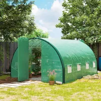 Outsunny Tunnel Greenhouse Upgraded Structure, Hinged Doors, 4 x 3(m), Green