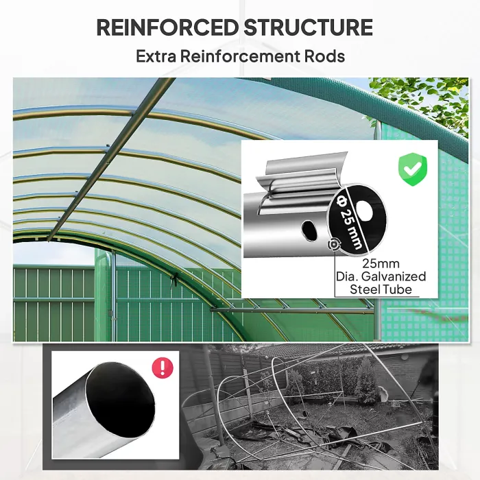 Outsunny Tunnel Greenhouse Upgraded Structure, Hinged Doors, 4 x 3(m), Green
