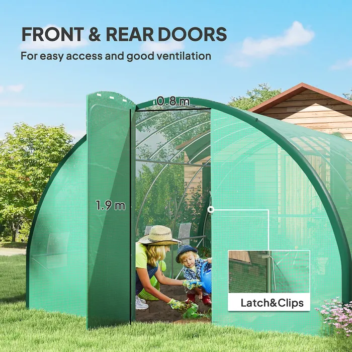 Outsunny Tunnel Greenhouse Upgraded Structure, Hinged Doors, 4 x 3(m), Green