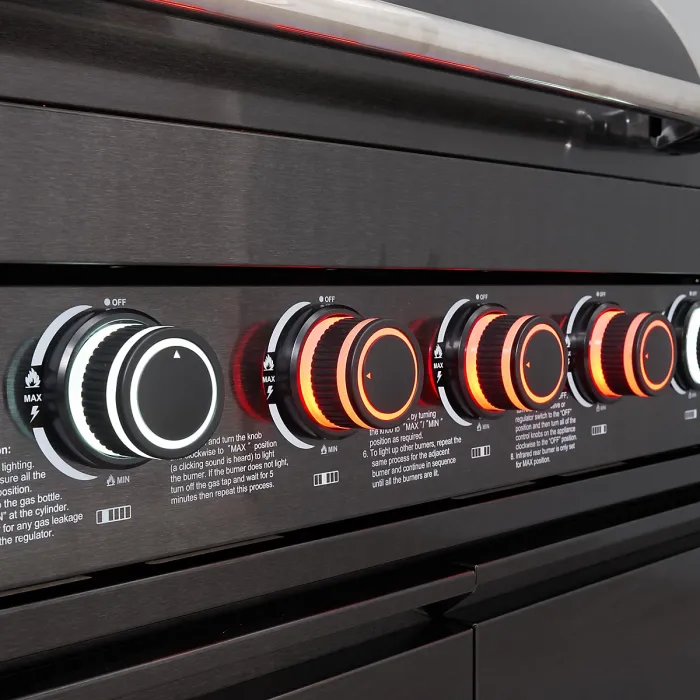 Draco Grills 6 Burner BBQ Black Stainless Steel Modular Outdoor Kitchen with Fridge and Sink Unit