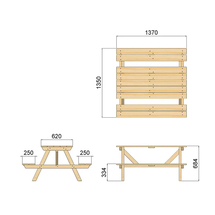 OutdoorGardens Wooden Picnic Table