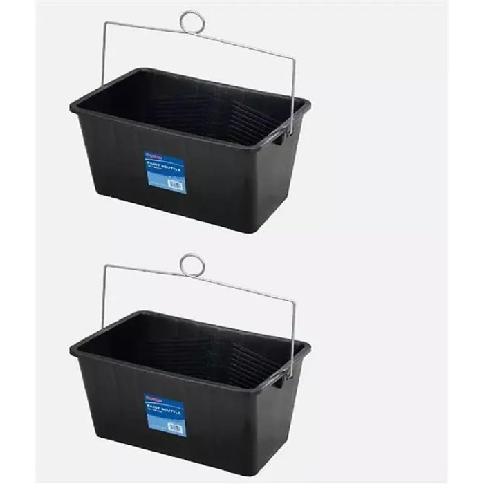 SupaDec Large Paint Scuttle Rectangular Plastic Paste Water Bucket Tubs Container with Metal Handle Rollers Ribbed - Black, 15L