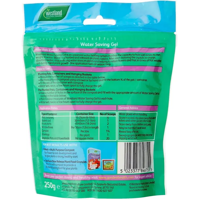 Westland Water Saving Gel, Slow Release Moisture Control for Pots Containers Baskets-Reduces Watering Frequency, 250g