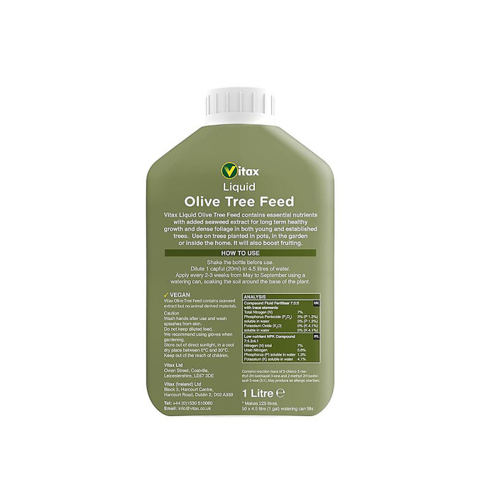 Vitax Olive Tree Feed - Organic Fertilizer Extended nitrogen formula for Borders, Pots & Containers - 0.9kg Pouch & 1L Liquid.