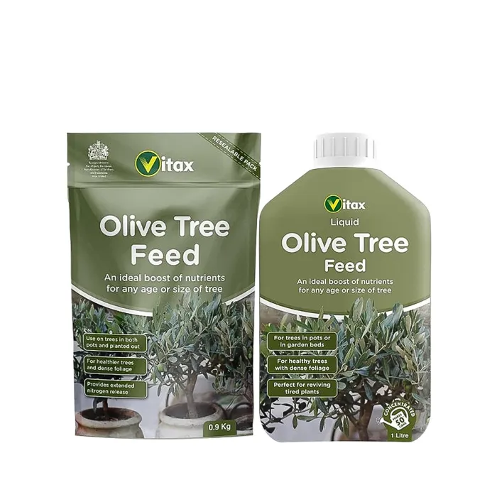 Vitax Olive Tree Feed - Organic Fertilizer Extended nitrogen formula for Borders, Pots & Containers - 0.9kg Pouch & 1L Liquid.