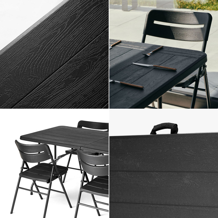 6ft Folding Table & 6 Folding Chairs Set - Heavy-Duty Black HDPE, Steel Frames Camping Table & Chairs for Indoor/Outdoor Use