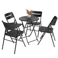 Small Round Folding Table & 4 Folding Chairs Set - HDPE Top Steel Frame for Indoor Outdoor Coffee, Office, Garden, Patio, Balcony