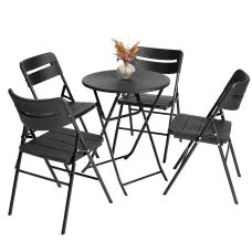 Small Round Folding Table & 4 Folding Chairs Set - HDPE Top Steel Frame for Indoor Outdoor Coffee, Office, Garden, Patio, Balcony