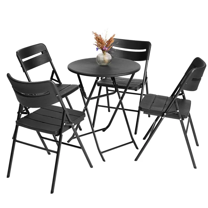 Small Round Folding Table & 4 Folding Chairs Set - HDPE Top Steel Frame for Indoor Outdoor Coffee, Office, Garden, Patio, Balcony