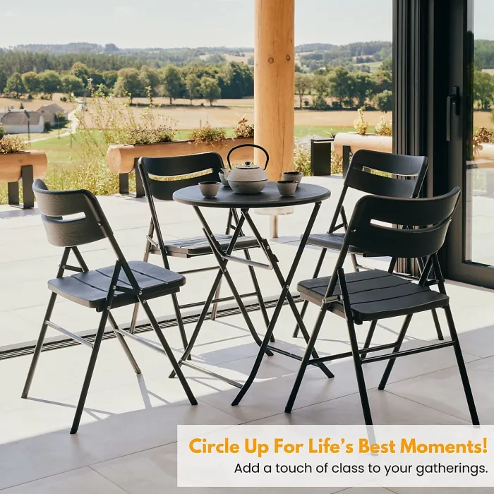Small Round Folding Table & 4 Folding Chairs Set - HDPE Top Steel Frame for Indoor Outdoor Coffee, Office, Garden, Patio, Balcony