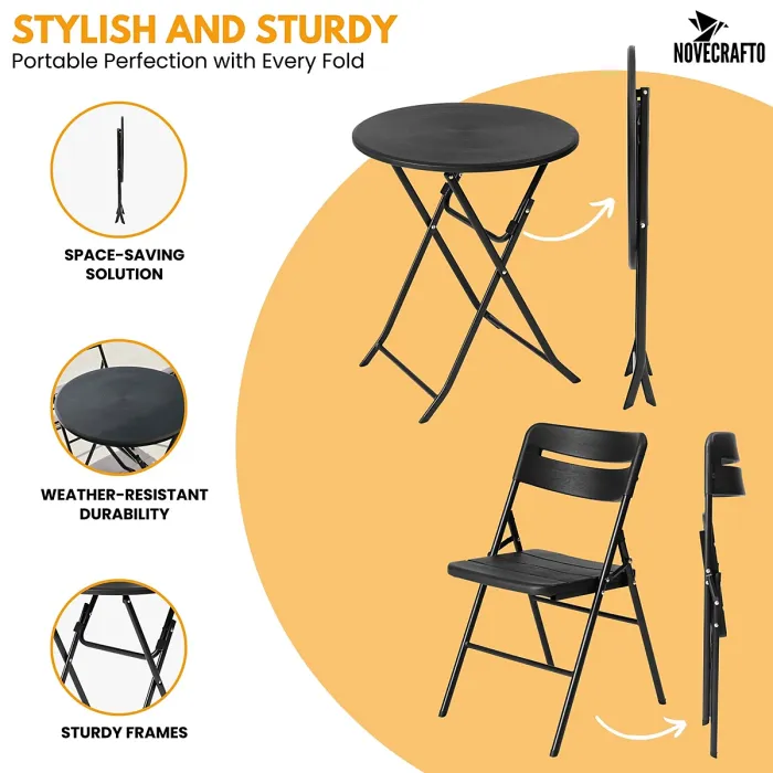 Small Round Folding Table & 4 Folding Chairs Set - HDPE Top Steel Frame for Indoor Outdoor Coffee, Office, Garden, Patio, Balcony