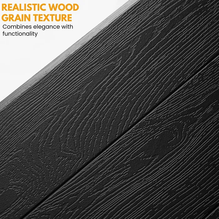 6ft Folding Table & 2 Folding Benches Set - Heavy-Duty Black HDPE, Steel Frames, Wood Grain Pattern, Indoor/Outdoor Use