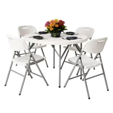 Round Folding Table & 4 Folding Chair Set HDPE Top Steel Frame for Indoor Outdoor Coffee, Office, Garden, Patio, Balcony