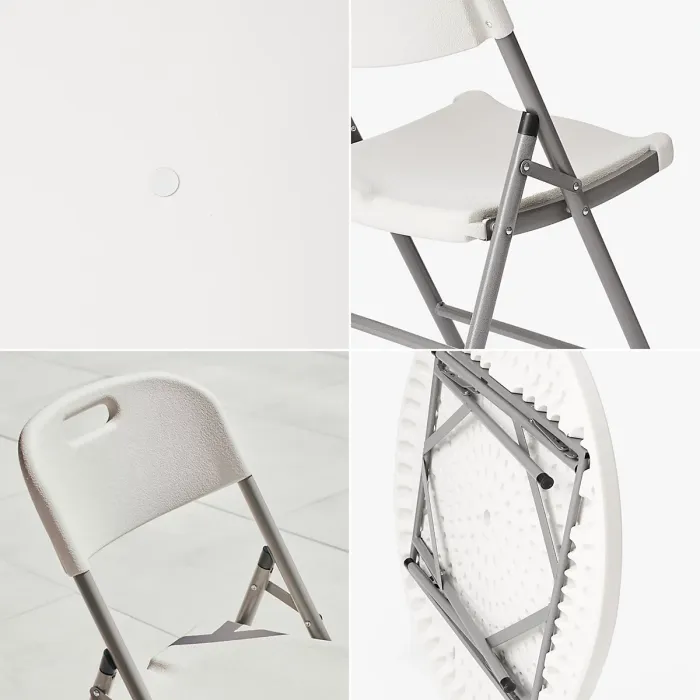 Round Folding Table & 4 Folding Chair Set HDPE Top Steel Frame for Indoor Outdoor Coffee, Office, Garden, Patio, Balcony