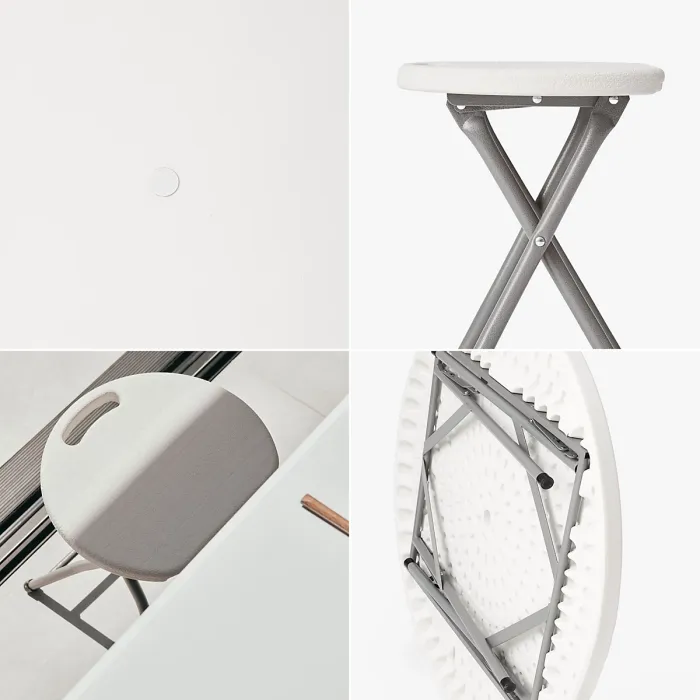 Round Folding Table & 4 Folding Stool Set with Parasol Hole & Built-in Handle ideal for Kitchen, Indoor Outdoor, Camping