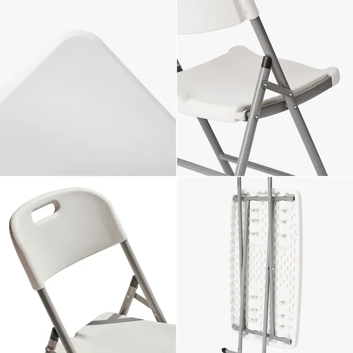 Folding Table & 2 White Folding Chair Set - Height Adjustable Table & White Chair for Camping, Garden, BBQ, and Kitchen