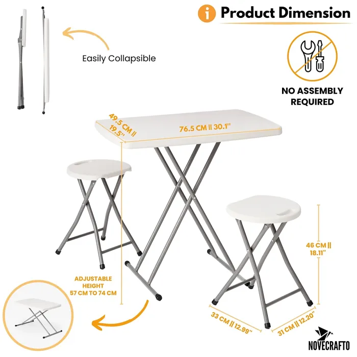 Small Folding Table & 2 Folding Stool Set - Built-in Handle & Protective Feet - Ideal for Kitchen, Desks, Camping & Extra Seating