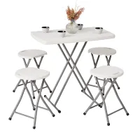 Small Folding Table & 4 Folding Stool Set - Built-in Handle & Protective Feet - Ideal for Kitchen, Desks, Camping & Extra Seating