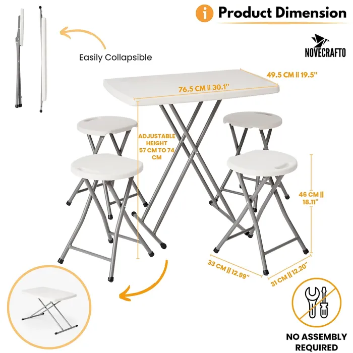 Small Folding Table & 4 Folding Stool Set - Built-in Handle & Protective Feet - Ideal for Kitchen, Desks, Camping & Extra Seating