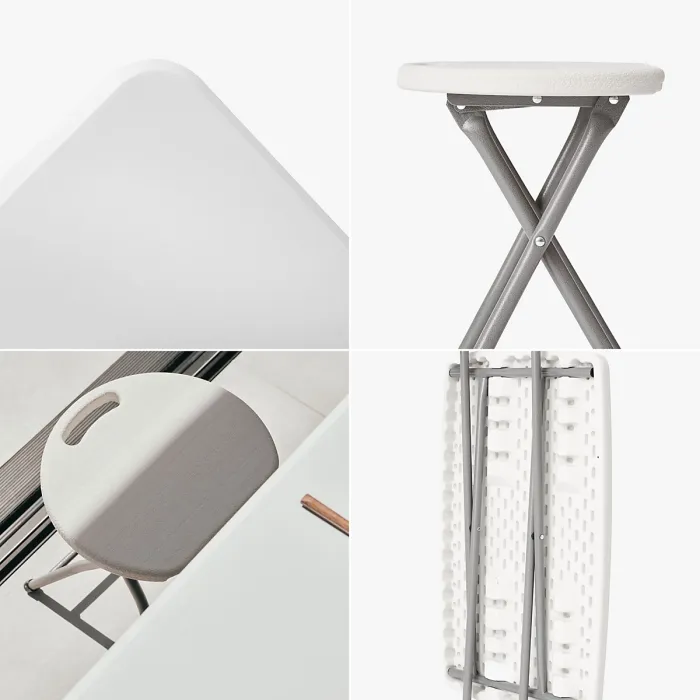 Small Folding Table & 4 Folding Stool Set - Built-in Handle & Protective Feet - Ideal for Kitchen, Desks, Camping & Extra Seating