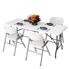 6ft Folding Table & 4 Folding Chairs Set - Easy-to-Store, Heavy-Duty White HDPE, Steel Frames for Indoor/Outdoor Use