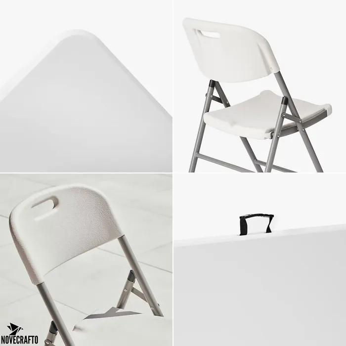 6ft Folding Table & 4 Folding Chairs Set - Easy-to-Store, Heavy-Duty White HDPE, Steel Frames for Indoor/Outdoor Use