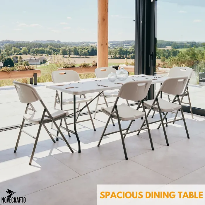 6ft Folding Table & 6 Folding Chairs Set - Easy-to-Store, Heavy-Duty White HDPE, Steel Frames for Indoor/Outdoor Use