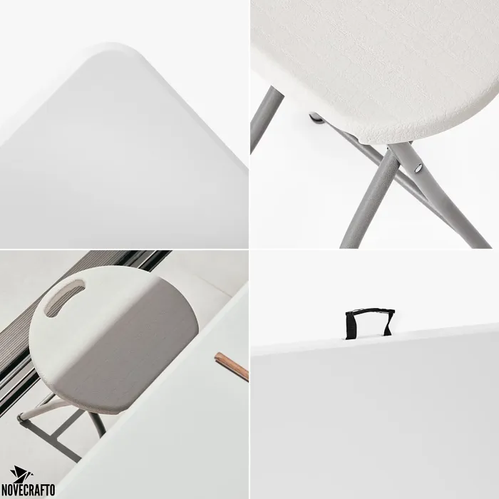 6ft Folding Table & 4 Folding Stool Set - Easy-to-Store, Heavy-Duty White HDPE, Steel Frames, Carry Handle, Indoor/Outdoor Use