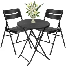 Small Round Folding Table & 2 Folding Chairs Set - HDPE Top Steel Frame for Indoor Outdoor Coffee, Office, Garden, Patio, Balcony