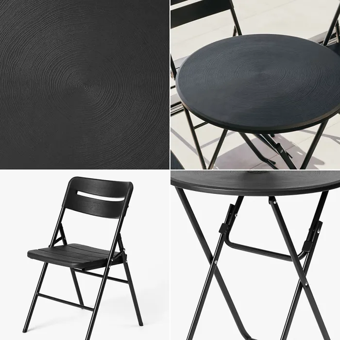 Small Round Folding Table & 2 Folding Chairs Set - HDPE Top Steel Frame for Indoor Outdoor Coffee, Office, Garden, Patio, Balcony