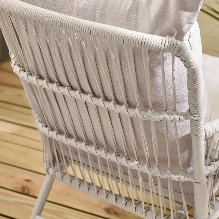 Furniturebox UK Lyon Cream Metal Outdoor Chair & Footstool Set with Cushions & Side Table