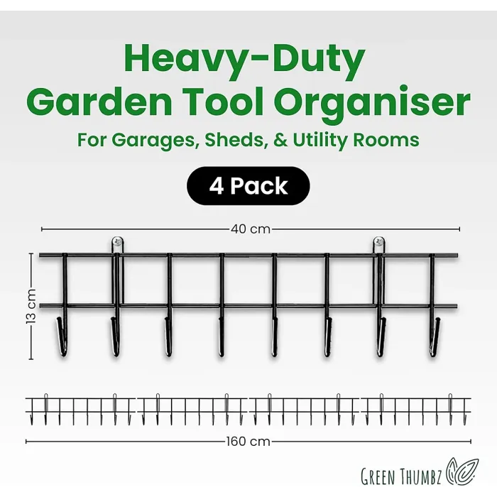 Extra Long Garden Tool Rack - Wall-Mounted Garage or Shed Tool Holder With 32 Hooks